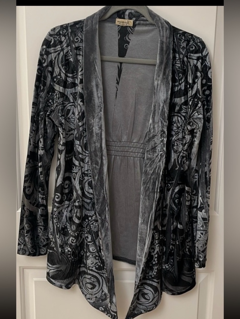 One World Velvet Cardigan, Gray and Black, SZ M